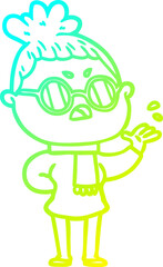 cold gradient line drawing cartoon annoyed woman