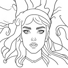 antistress coloring page, abstract woman face in lines
