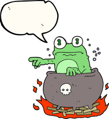 speech bubble cartoon halloween toad in cauldron