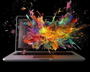 Laptop explodes with colorful liquid