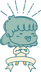 banner with tattoo style girl sticking out tongue