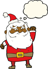 cartoon santa claus with thought bubble