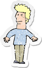 retro distressed sticker of a cartoon stressed man