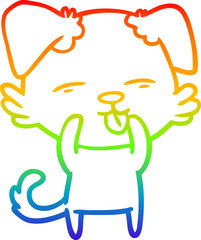 rainbow gradient line drawing cartoon dog sticking out tongue