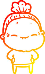 warm gradient line drawing cartoon peaceful old woman