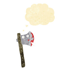 bloody cartoon axe with thought bubble