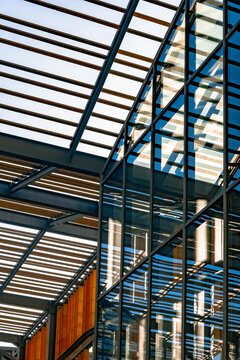 Abstraction with the lines of the glass facade of modern architecture
