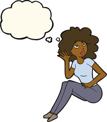 cartoon woman listening with thought bubble