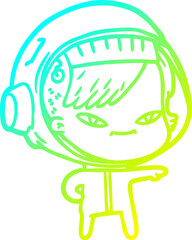 cold gradient line drawing cartoon astronaut woman