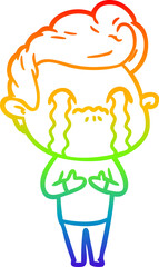 rainbow gradient line drawing cartoon man crying