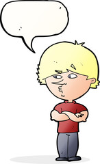 cartoon suspicious man with speech bubble