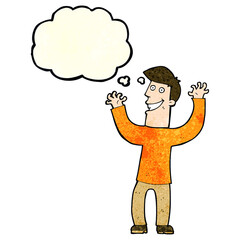 cartoon excited man with thought bubble
