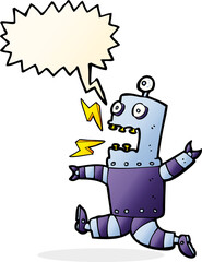 cartoon terrified robot with speech bubble