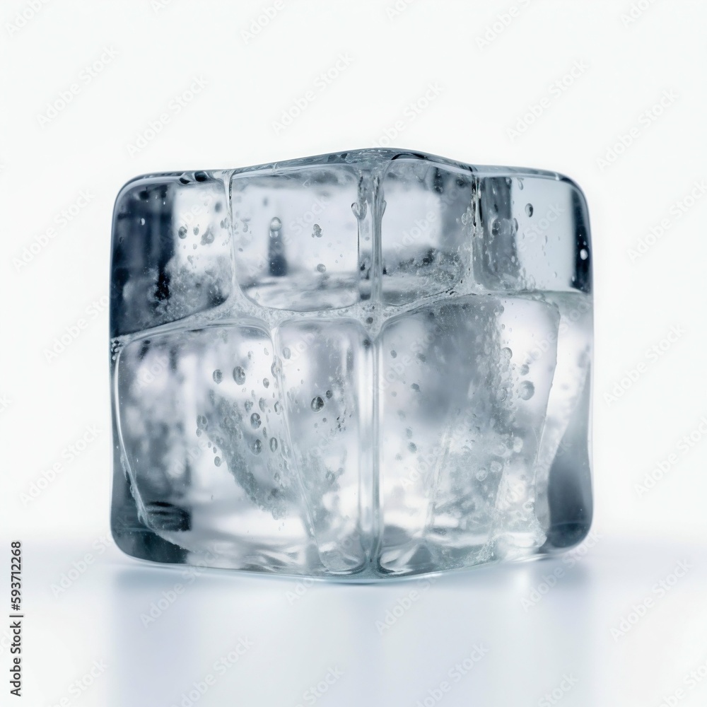 Poster single ice cube on white background. generative ai