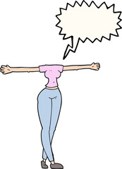 speech bubble cartoon female body with wide arms