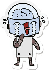 sticker of a cartoon crying robot