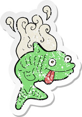 retro distressed sticker of a cartoon smelly fish