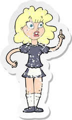 retro distressed sticker of a cartoon worried maid