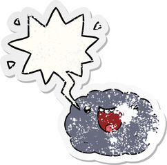 cartoon happy cloud and speech bubble distressed sticker