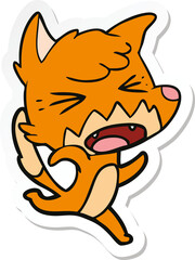 sticker of a angry cartoon fox running