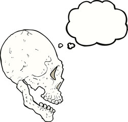 skull illustration with thought bubble