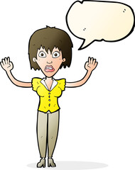 cartoon woman stressing out with speech bubble