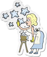 sticker of a cartoon woman washing dishes