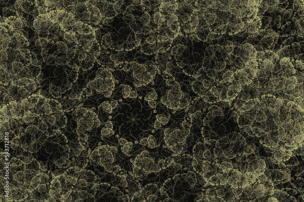 Poster yellow pattern of crooked waves on a black background. abstract fractal 3d rendering