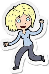 sticker of a cartoon happy waving girl