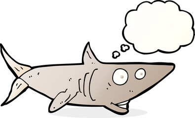 cartoon happy shark with thought bubble