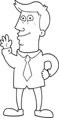 black and white cartoon waving man