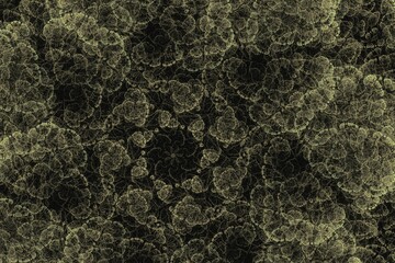 Yellow pattern of crooked waves on a black background. Abstract fractal 3D rendering