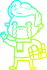 cold gradient line drawing cartoon man crying