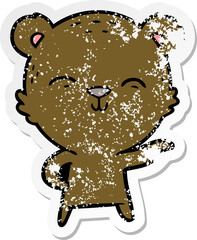 distressed sticker of a happy cartoon bear