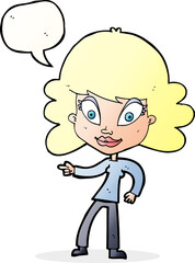 cartoon woman pointing with speech bubble