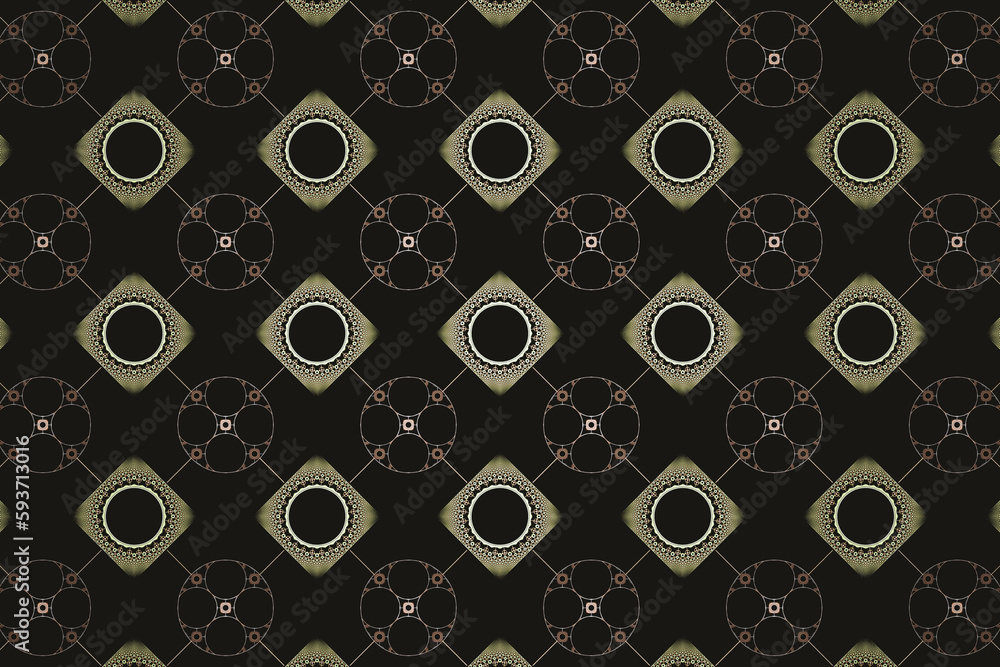 Aufkleber brown checkered pattern of squares and circles on a black background. abstract fractal 3d rendering