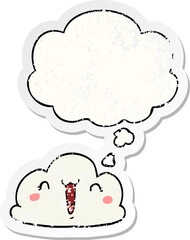 cartoon cloud and thought bubble as a distressed worn sticker