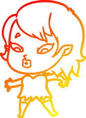 warm gradient line drawing cute cartoon vampire girl