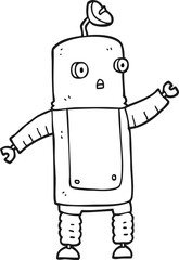 black and white cartoon robot
