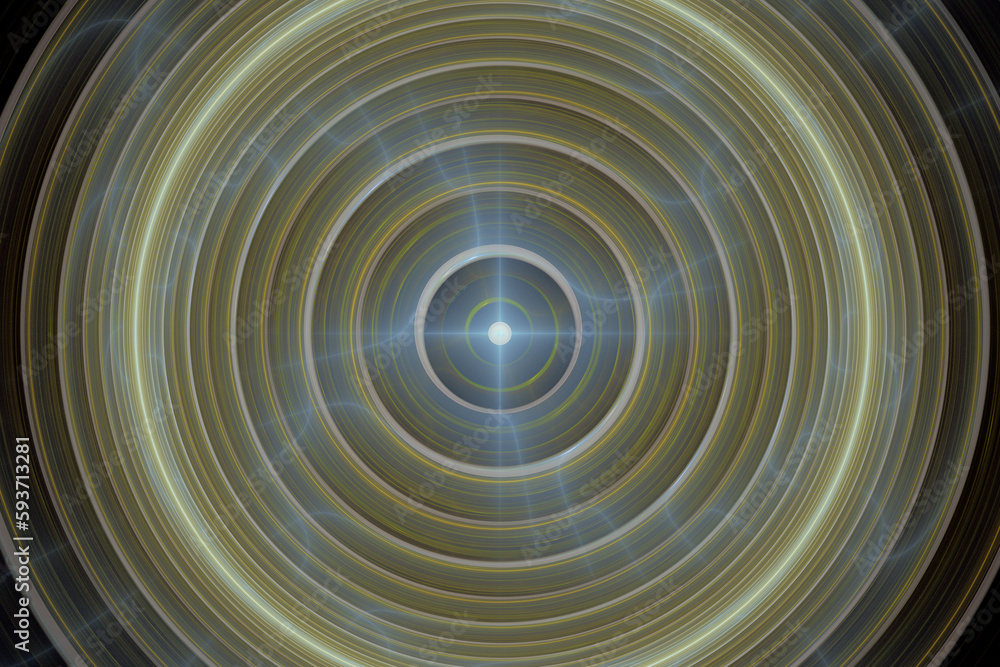 Poster green gray round pattern of crooked waves on a black background. abstract fractal 3d rendering