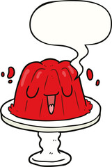 cartoon jelly on plate wobbling and speech bubble