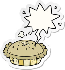hot cartoon pie fresh out of the oven and speech bubble sticker