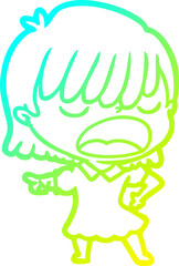 Obraz premium cold gradient line drawing cartoon woman talking loudly
