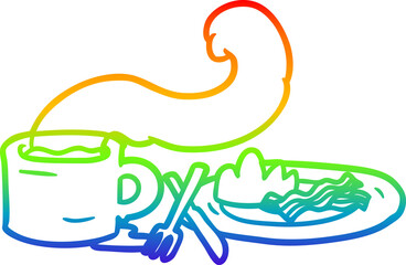 rainbow gradient line drawing breakfast of coffee and bacon