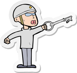 sticker of a cartoon security guy with key
