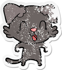 distressed sticker of a laughing cartoon dog