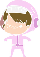 angry flat color style cartoon space girl