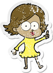 distressed sticker of a cartoon girl pouting