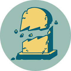 tattoo style icon of a broken grave stone