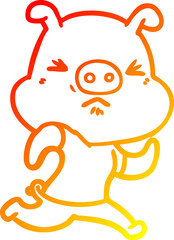 warm gradient line drawing cartoon angry pig wearing tee shirt